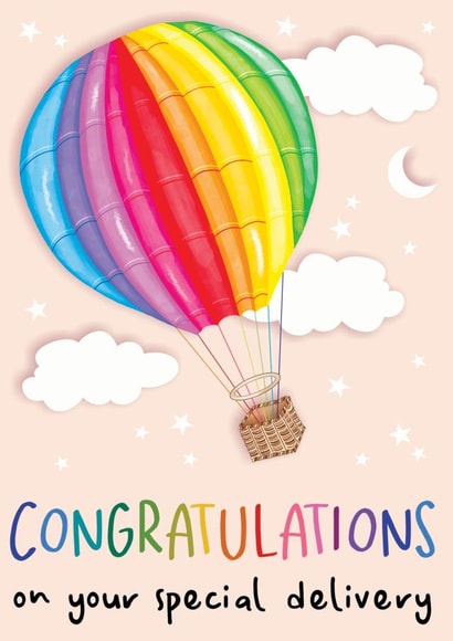 Cute Hot Air Balloon New Baby Card | thortful