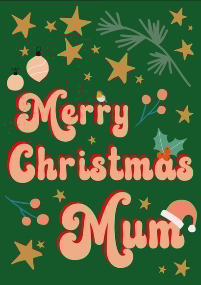 Modern - Jollu - Stars - Magical - Foliage - Merry Christmas Mum - Mum - Festive Typography - Christmas Card created by Summer Lane Studio