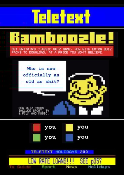 Teletext birthday card created by Dangerous Dave 