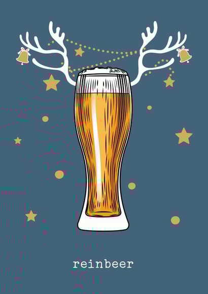 Reinbeer - Antlers - Beer - Pints of Lager - Stars - Alcohol - Pun - Reindeer - Festive Pint - Christmas Card created by Creationery