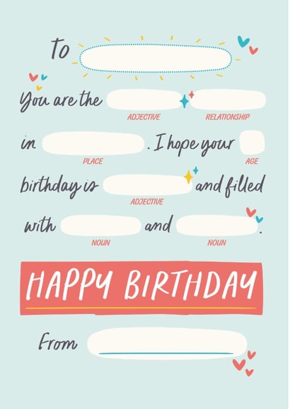 Mad lib birthday card created by Poppy Lane