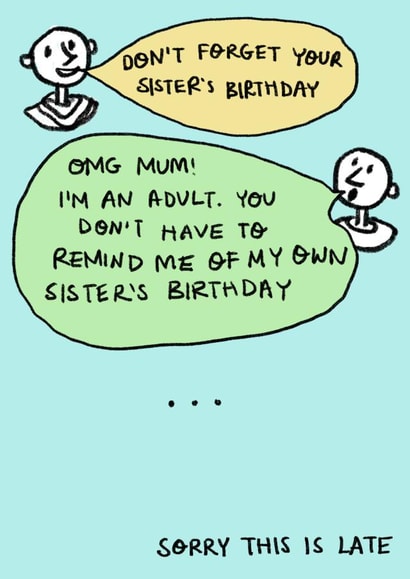 Belated Sister Birthday Card created by Rosie Johnson Illustrates