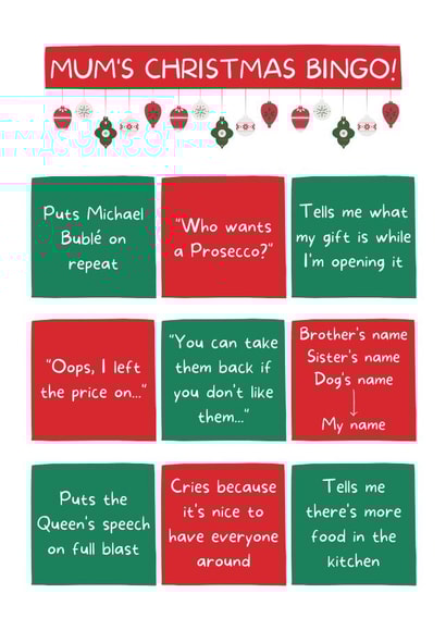 Mum's Christmas Bingo Card created by I Made A Funny!