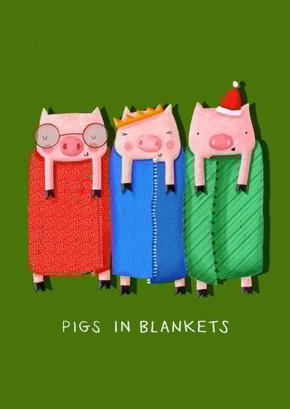 Pigs in blankets Christmas card created by Nicola Watson