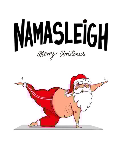Namasleigh - Yoga - Yogi - Joke - Pun - Workout - Santa Claus - Funny - Modern - Christmas Card created by Kasia Cards
