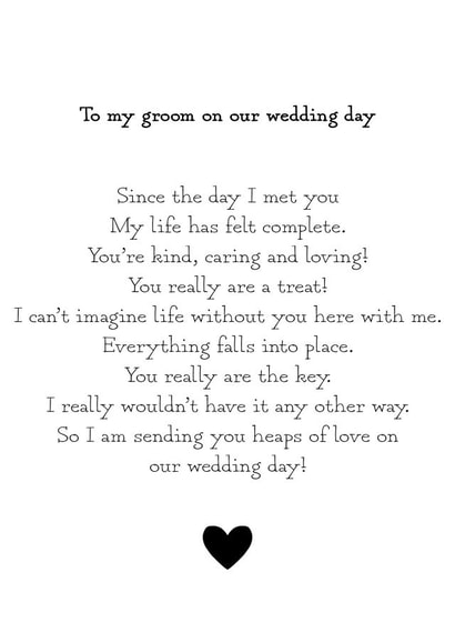 My groom on our wedding day - Poetic wedding card created by Ami Webster