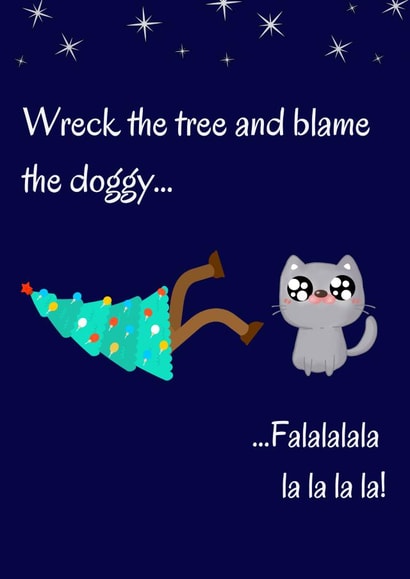 Wreck the Tree - Funny Cat Christmas Card created by Catriona M