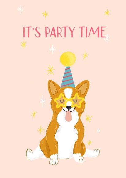 Cute, funny corgi. Party or birthday invitation. created by Anastasia Ultramarin