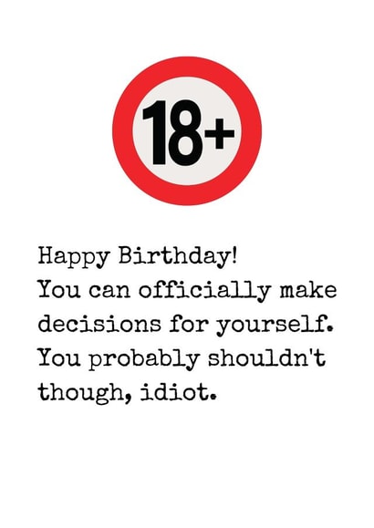 Sarcastic 18th Birthday Card created by Rhymes for Reasons