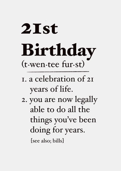 21st birthday funny definition card created by The Girl Next Draw Cards