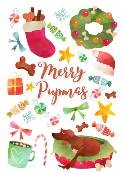 Watercolour Christmas Dog Lover 'Merry Pupmas' Card created by Littlest Comforts