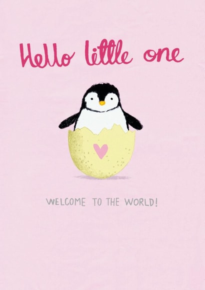Little Penguin Pink New Baby Welcome created by Pencilface