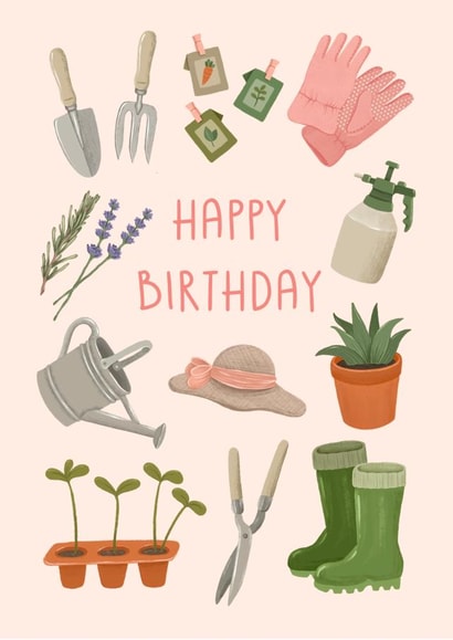 Happy birthday gardening card created by Swish & Scribble