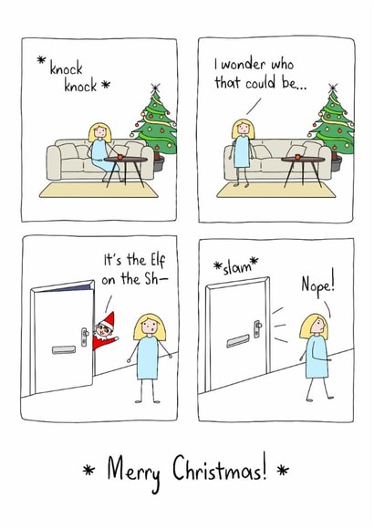 Funny Elf on the Shelf Christmas card created by Evie Garnett Designs