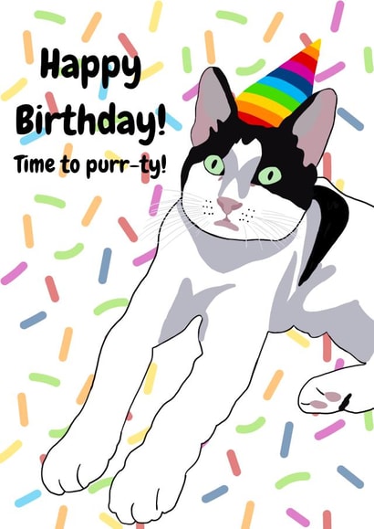 Happy Birthday cat party card created by kerilizmon