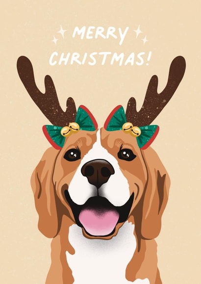 Beagle - Dog - From The Dog - Reindeer Dog - Antlers - Cute - Pets - Furry Friends - Dog Parents - Christmas Card created by Amy V Packham Art