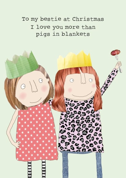Bestie - Best Friends - BFF - Cute - For Her - Friendship - Pigs in Blankets - Christmas Dinner - Christmas Card created by Rosie Made A Thing
