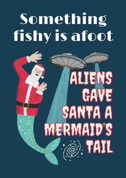 Retro sci-fi aliens mermaid Christmas card created by suzcreate
