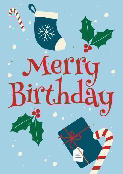Merry Birthday card for Christmas Birthdays or December Birthdays created by Hello Fridays Studio