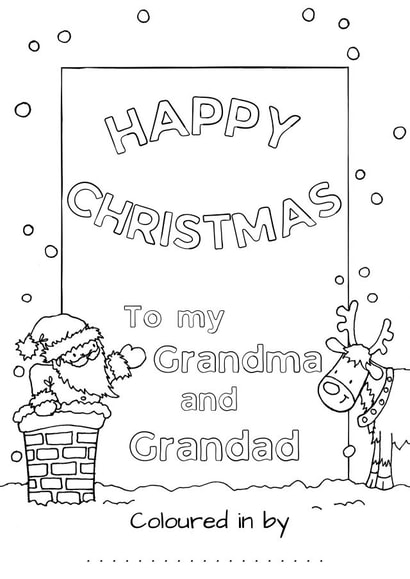 Colour in Grandma and Grandad Christmas card created by Kate Garrett