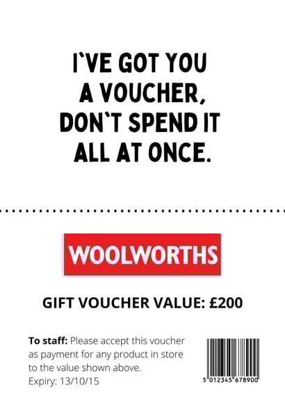Woolworths Gift voucher card created by Dangerous Dave