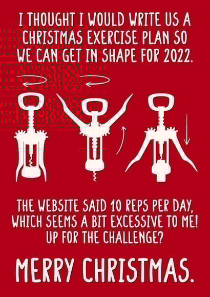 Funny Christmas exercise wine card created by The Girl Next Draw Cards