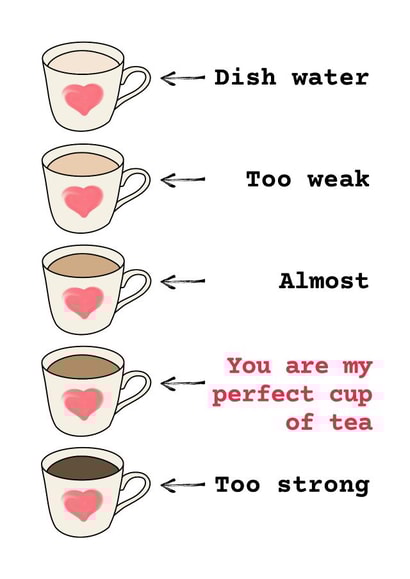 Funny perfect cup of tea love card created by suzcreate
