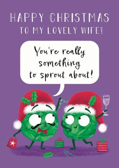 Happy Christmas Wife - Cute Sprouts - Modern - Lovely Wife - Youre Really Something To Sprout About - Pun - Christmas Card created by Hannah Jayne Lewin