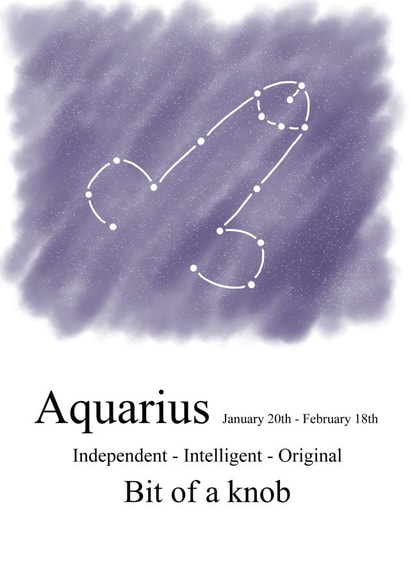 Cheeky zodiac-themed birthday card for an Aquarian created by Shore Designs