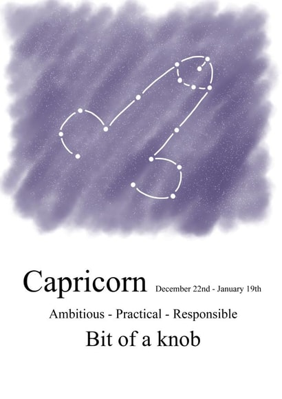 Cheeky zodiac-themed birthday card for a Capricorn created by Shore Designs