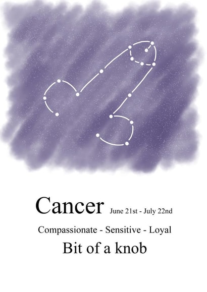 Cheeky zodiac-themed birthday card for a Cancerian created by Shore Designs