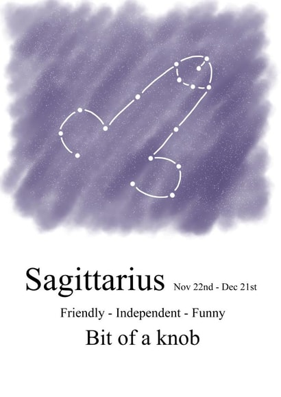 Cheeky zodiac-themed birthday card for a Sagittarian created by Shore Designs