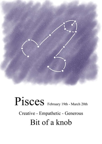Cheeky zodiac-themed birthday card for a Pisces created by Shore Designs