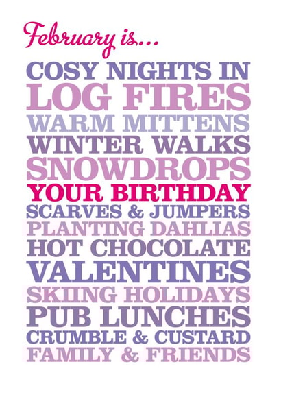February Typographical Birthday Card created by Rosie Robins