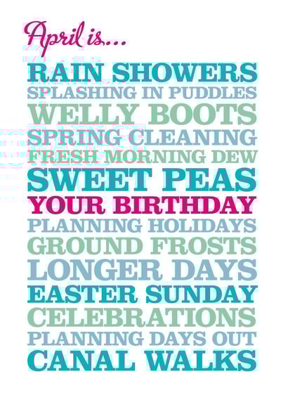 April Typographical Birthday Card created by Rosie Robins