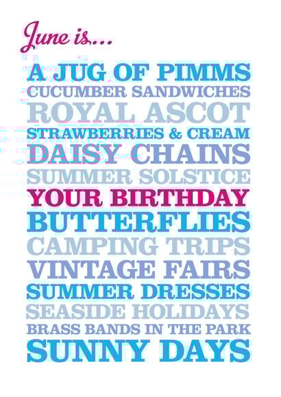 June Typographical Birthday Card created by Rosie Robins