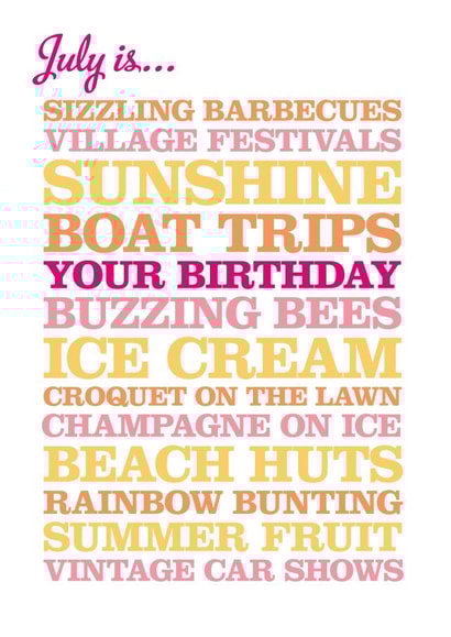 July Typographical Birthday Card created by Rosie Robins