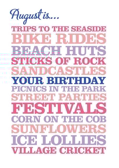 August Typographical Birthday Card created by Rosie Robins