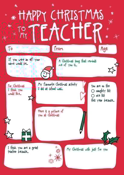 Christmas Teacher Fill In The Blanks Card created by Bow & Bell