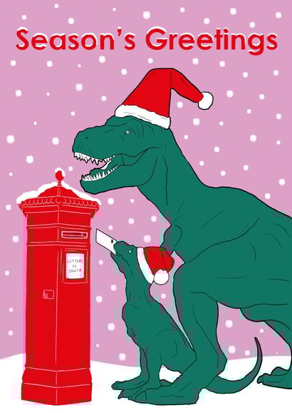 Season's Greetings Dinosaur Christmas Card created by La Fam Illustration