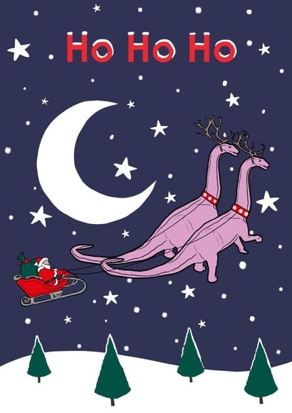 Ho Ho Ho Dinosaur Christmas Card created by La Fam Illustration