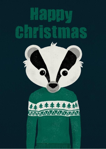 Happy Christmas jumper card | Badger Christmas Card created by Stripey Cats