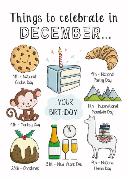 Cute Birthday Card - December - National Days created by Creaternet