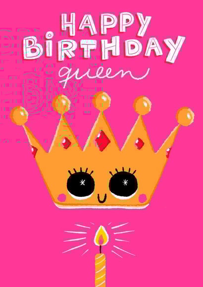 Cute Happy Birthday card for her, the Queen created by Paula Romani Studio
