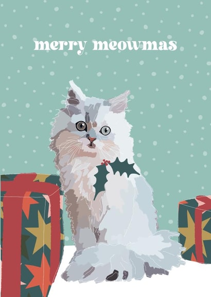 White cat christmas card created by boroughcollective