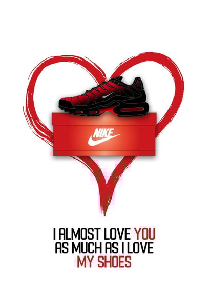 Nike Tuned Shoes Valentines Love Greetings Card created by Luke Carlin
