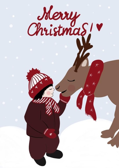 Winter deer and child cute christmas card created by DigitalartAM