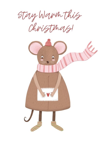 Christmas card with a mouse in warm clothes holding a letter created by mikhaleeevich