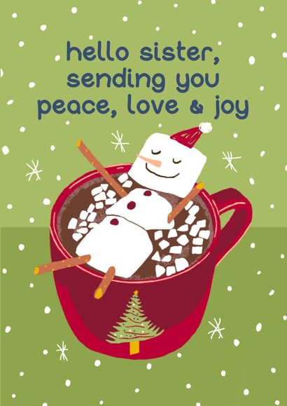Sister Snowman Cocoa Mug Holiday Card created by @squiggleinthecity