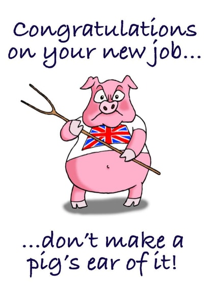 New job congratulations pig card  created by Winnie the Pig 